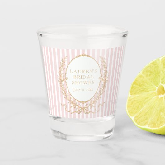 Vintage Paris Glam | Pink Stripe Bridal Shower Schnapsglas (Vorderseite)