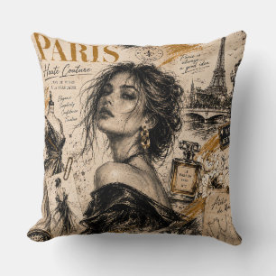"Vintage Paris Haute Couture" Vintage Skizze Kissen