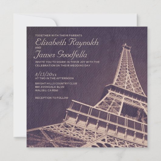 Vintage Paris-Hochzeits-Einladungen Einladung (Vorderseite)