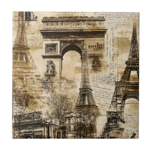 Vintage-Paris-Muster – Eiffelturm-Wahrzeichen Fliese