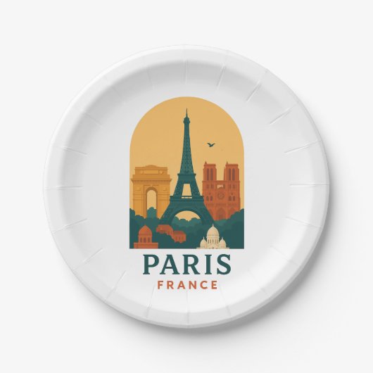 Vintage-Paris-Papierteller – Französische Kathedra Pappteller (Vorderseite)