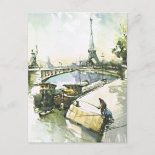 Vintage Paris, Paris Fischen in der Seine Postkarte