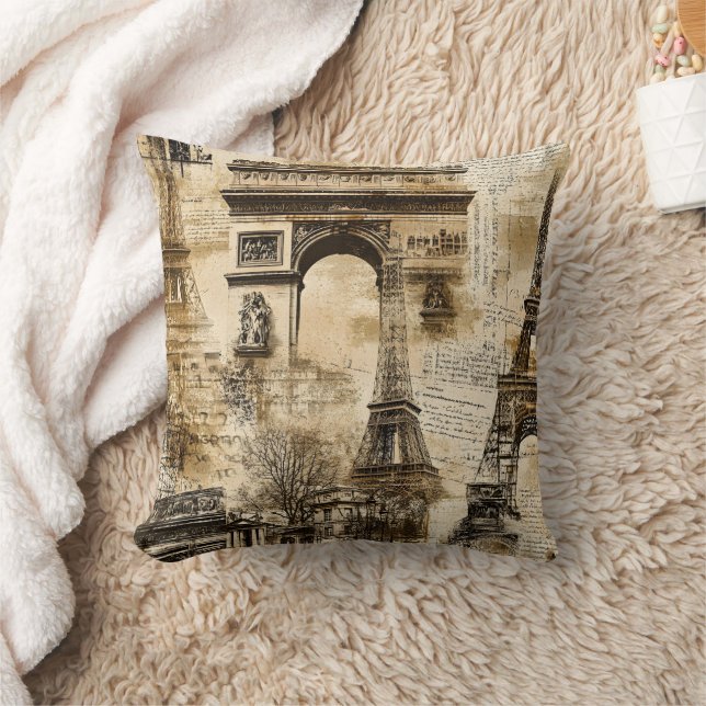 Vintage Paris Pattern – Eiffel Tower Landmarks Kissen (Decke)