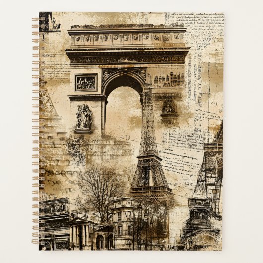 Vintage Paris Pattern – Eiffel Tower Landmarks Planer (Vorderseite)