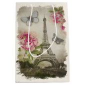 Vintage Paris-Pfingstrosen-französische Mittlere Geschenktüte (Vorderseite)