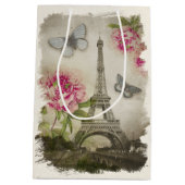 Vintage Paris-Pfingstrosen-französische Mittlere Geschenktüte (Rückseite)