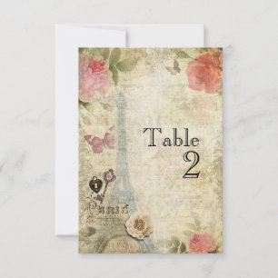 Vintage Paris Rosa Hochzeitstisch Nummer Karte