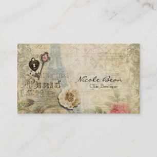 Vintage Paris rosa Rosen Schloss und Schlüssel Bou Visitenkarte
