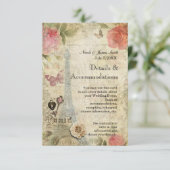 Vintage Paris Rosa-Rosen-Sperrkarte und Schlüsseld Begleitkarte (Stehend Vorderseite)