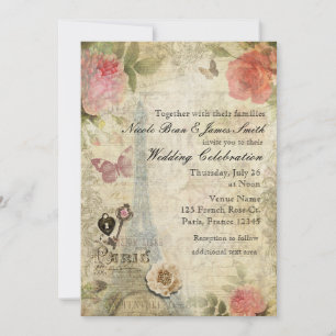 Vintage-Paris-Rosa-Schloss-und-Schlüssel-Hochzeit Einladung