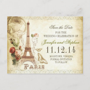 VINTAGE PARIS SAVE THE DATE POSTKARTEN
