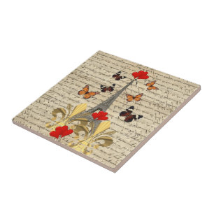 Vintage Paris & Schmetterlinge Fliese