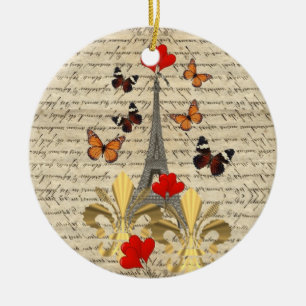 Vintage Paris & Schmetterlinge Keramik Ornament