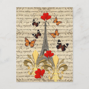 Vintage Paris & Schmetterlinge Postkarte