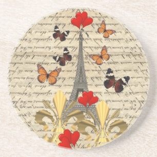Vintage Paris & Schmetterlinge Sandstein Untersetzer