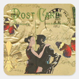 Vintage-Paris-Tango-Postkarte Quadratischer Aufkleber