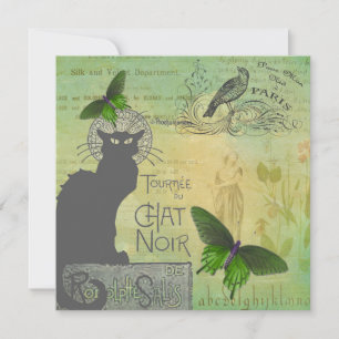 Vintage-Paris-Tour Chat Noir Collage-Flachkarte