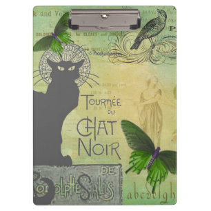 Vintage-Paris-Tour von Chat Noir-Collage Klemmbrett