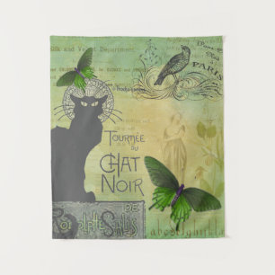 Vintage-Paris-Tour von Chat Noir-Collage Wandteppich