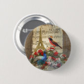 Vintage Paris- u. Vogelmusikblattcollage Button (Vorne & Hinten)