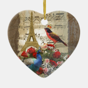 Vintage Paris & Vögel Musikblatt Collage Keramik Ornament