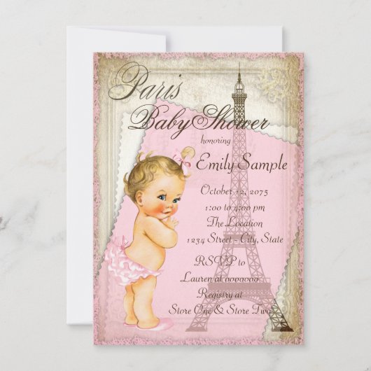 Vintage Pariser Babydusche Einladung (Vorderseite)