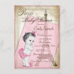 Vintage Pariser Babydusche Rosa und Gold Einladung