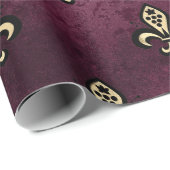 Vintage Pariser Burgund und Gold-Lilie Geschenkpapier (Rolleneckpunkt)