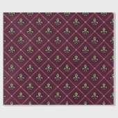 Vintage Pariser Burgund und Gold-Lilie Geschenkpapier (Flach)