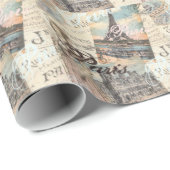 Vintage Pariser Entcoupage Sehenswürdigkeiten Typo Geschenkpapier (Rolleneckpunkt)