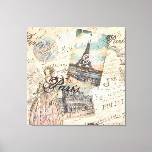 Vintage Pariser Entcoupage Sehenswürdigkeiten Typo Leinwanddruck (Vorderseite)