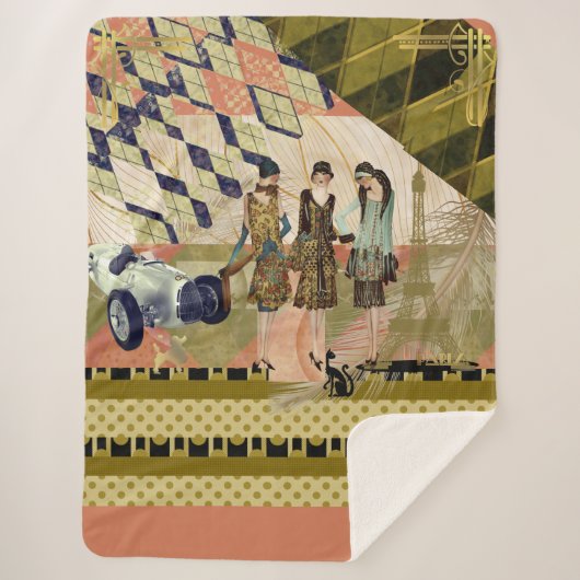 Vintage Pariser Flappers-Szene Sherpadecke (Vorderseite)