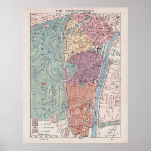 Vintage Pariser Karte, 1900 - 16. Arrondissement Poster