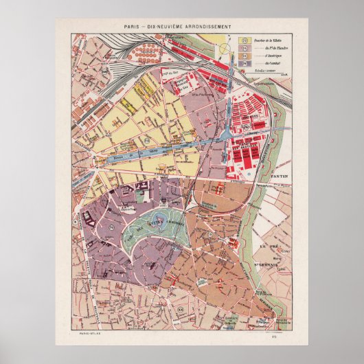 Vintage Pariser Karte, 1900 - 19. Arrondissement Poster (Vorne)