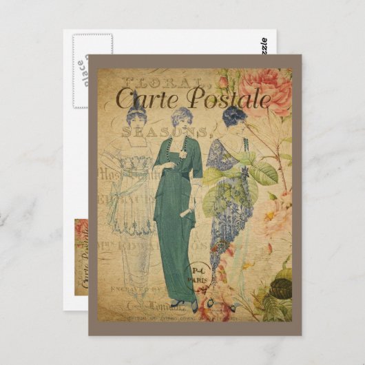 Vintage Pariser Ladys Postkarte (Vorne/Hinten)