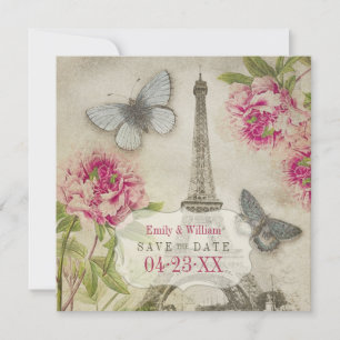 Vintage Pariser Peonies Wedding retten das Datum Save The Date