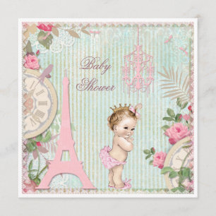 Vintage Pariser Princess Shabby Chic Babydusche Einladung