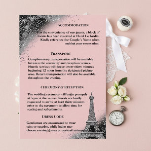 Vintage Pariser Rosa Silber Glitter Hochzeit Begleitkarte