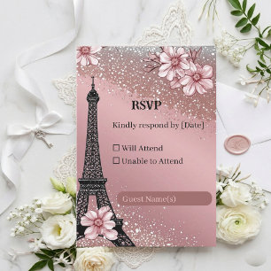Vintage Pariser Rosa Silber Glitter Hochzeit RSVP Karte