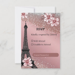 Vintage Pariser Rosa Silber Glitter Hochzeit RSVP Karte