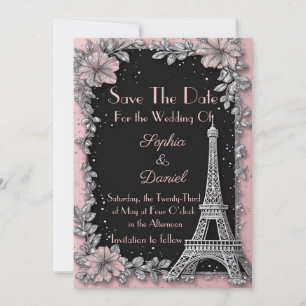 Vintage Pariser Rosa Silber Save-the-Date-Karte