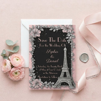 Vintage Pariser Rosa Silber Save-the-Date-Karte