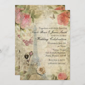 Vintage Pariser Rosen-Hochzeit Einladung (Vorne/Hinten)