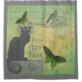 Vintage Pariser Tour zum Chat Noir Collage Duschvorhang