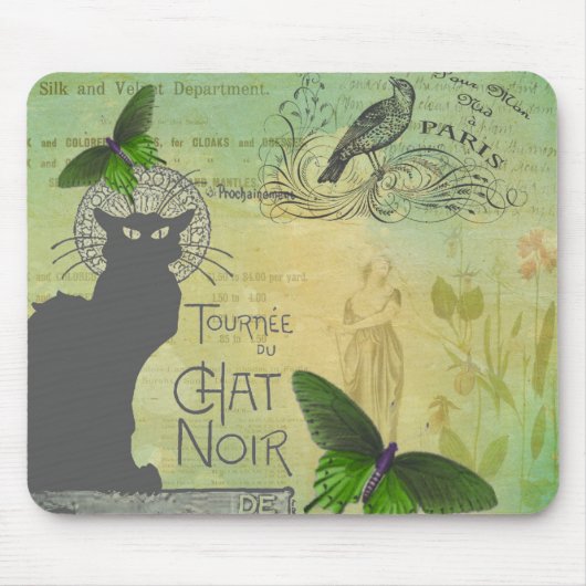 Vintage Pariser Tour zum Chat Noir Collage Mousepad (Vorne)