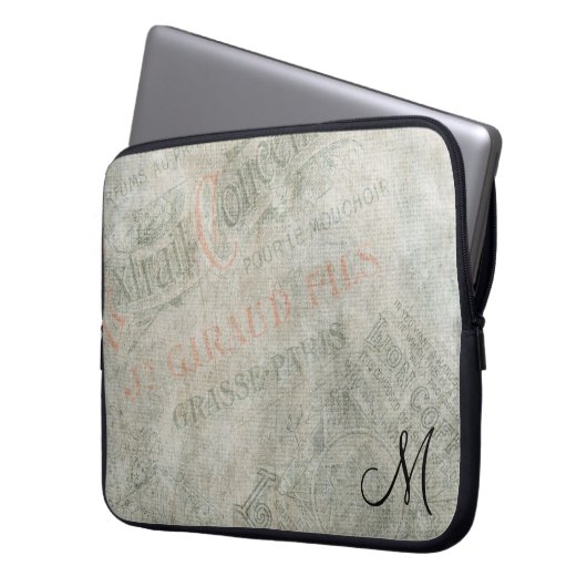 Vintage Pariser Werbung mit Monogramm Laptopschutzhülle (Vorderseite Links)