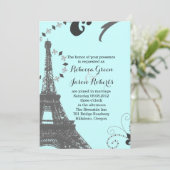 Vintage Parishochzeit im modernen Blaueiffelturm Einladung (Stehend Vorderseite)