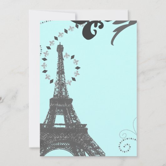 Vintage Parishochzeit im modernen Blaueiffelturm Einladung (Rückseite)