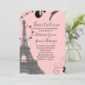 Vintage Parishochzeit in einem modernen, rosa eiff Einladung (Stehend Vorderseite)