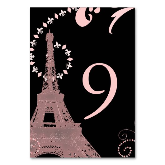 Vintage Parishochzeit in Rosa Tischnummer (Vorderseite)